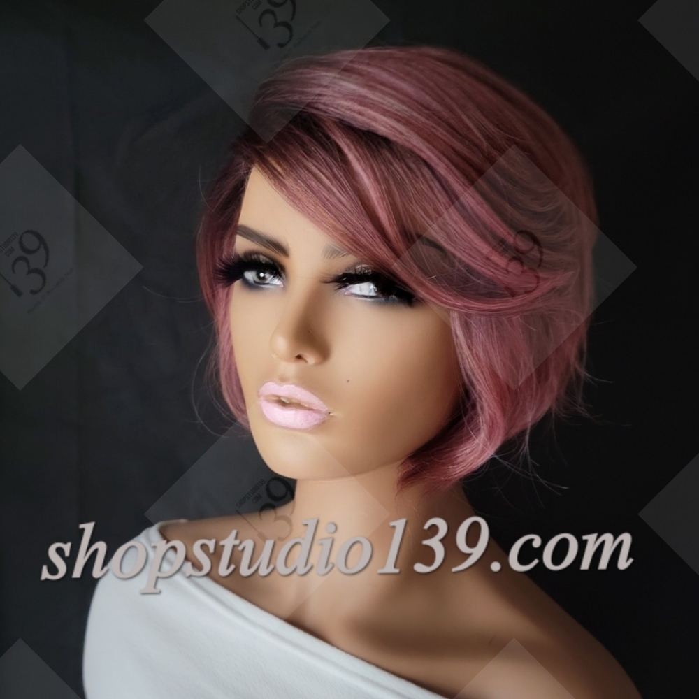Rose gold/drkroots human hair bob wig